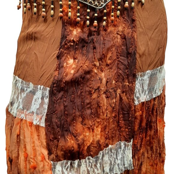 Vintage 90 Midi Skirt Boho Peasant Beaded Lace Trim Size S Fairy Grunge - Picture 4 of 10